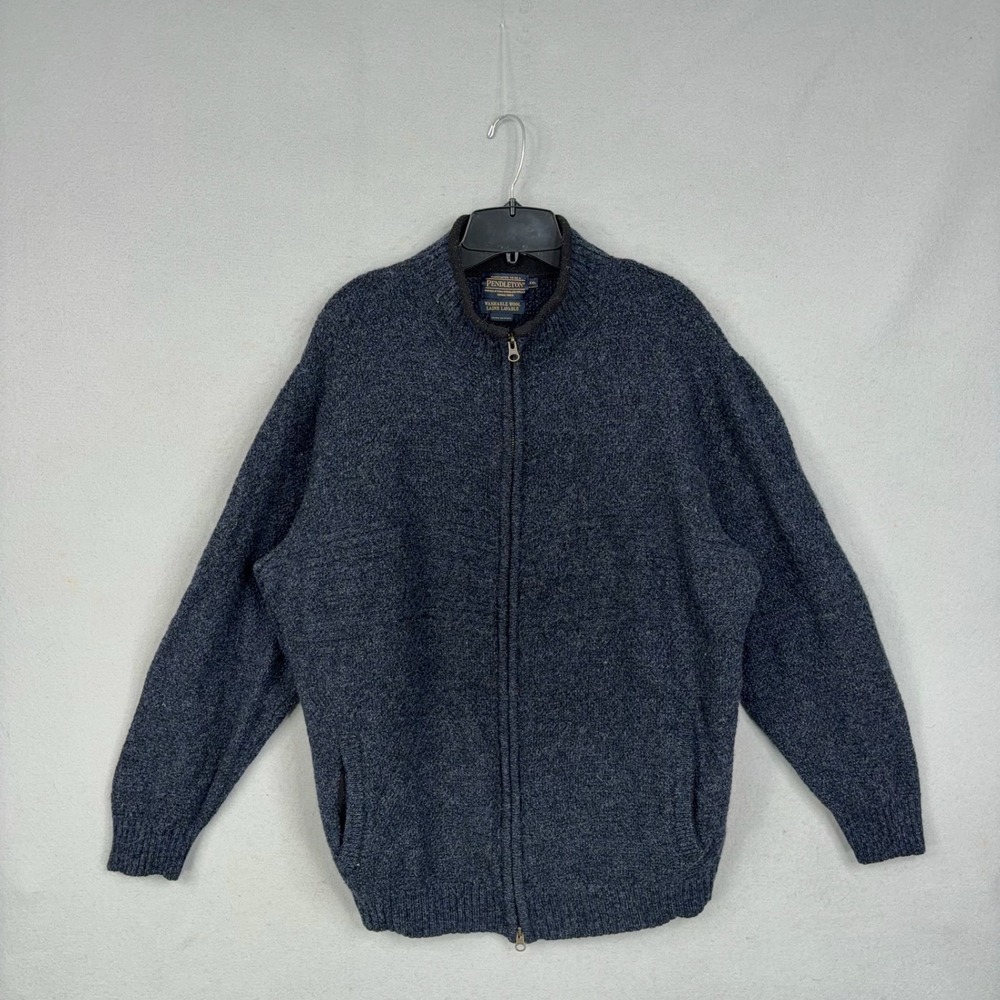 Pendleton Sweater Mens XXL Blue Heather Shetland Wool Mock Neck Outdoor Full Zip